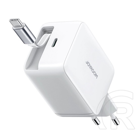 Joyroom jr-tcl06 hálózati töltő type-c aljzat (67w, gan, gyorstöltő + fix type-c kábel) fehér