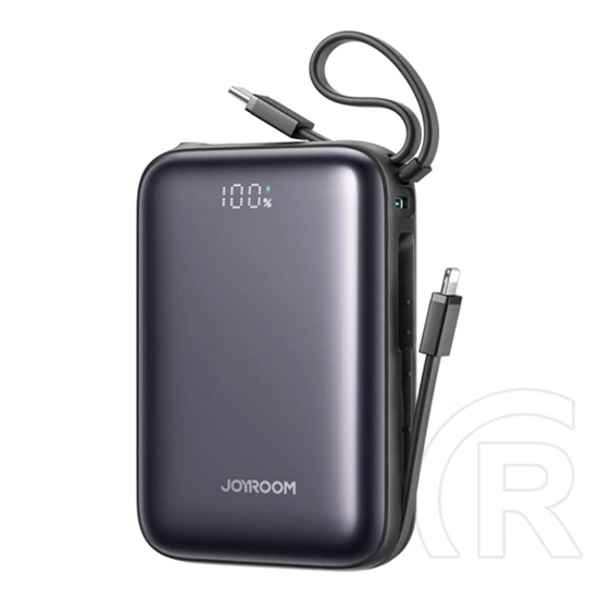 Joyroom mini vésztöltő type-c aljzat (20000mah, 22.5w, gyorstöltő, led kijelző + fix type-c/lightning kábel) fekete