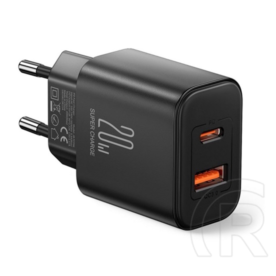 Joyroom tcf05 hálózati töltő usb+type-c aljzat (20w, pd gyorstöltő 3.0) fekete