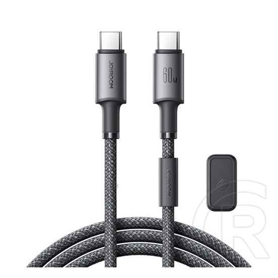 Joyroom unlimited adatkábel (type-c - type-c, 60w, gyorstöltő, 120cm + mágneses kábelrendező) szürke