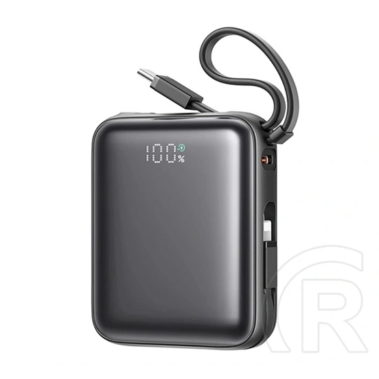 Joyroom vésztöltő type-c aljzat (10000mah, 22.5w, gyorstöltő, led kijelző + fix type-c/lightning kábel) fekete