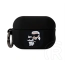 Karl Lagerfeld Apple AirPods Pro 2 szilikon tok (3D logó, Karl és Choupette, karabíner, prémium minőség, fekete)