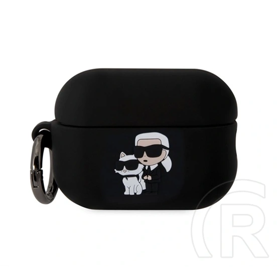 Karl Lagerfeld Apple AirPods Pro 2 szilikon tok (3D logó, Karl és Choupette, karabíner, prémium minőség, fekete)