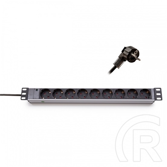 Keline Elosztópanel 9x250V túlfeszültségvédő elosztó (LED visszajelző, 9 aljzat, 2,5 m, 1U 19")