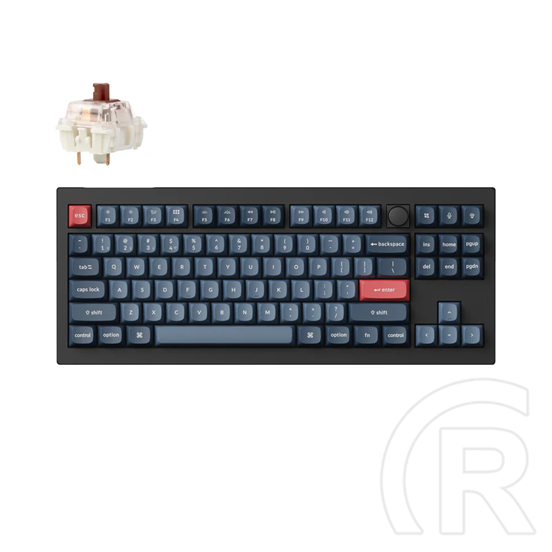Keychron V3 Max billentyűzet (HU, vezeték nélküli, mechanikus Gateron Jupiter Brown switch, fekete-kék)