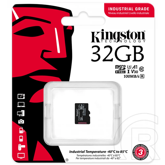 Kingston 32GB Industrial UHS-1 Class10 U3 V30 A1 vízálló microSDHC memóriakártya Single Pack