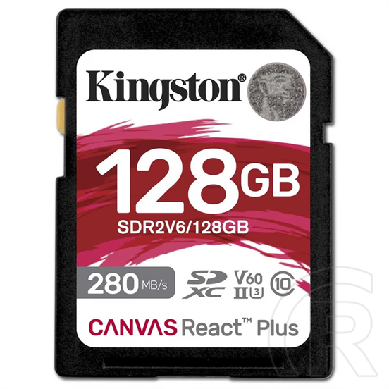 Kingston memóriakártya 128GB (SDXC, Canvas React Plus, Class 10, UHS-II, U3, V60)