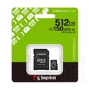 Kingston memóriakártya 512gb (microsdxc canvas select plus gen3 - class 10, uhs-1, u3, v30, a1) - sd adapter