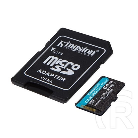 Kingston memóriakártya 64gb (microsdxc canvas go plus - class 10, uhs-1, u3, v30, a2) + sd adapter