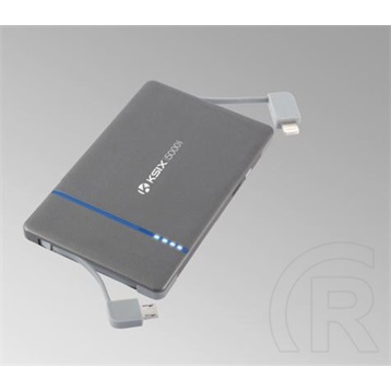 Ksix powerbank (5000 mAh, beépített Micro-USB és Lightning kábellel, szürke)