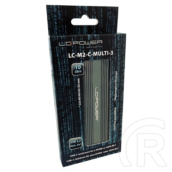 LC-Power LC-M2-C-MULTI-3 külső ház (M.2, NVMe/SATA, USB-C 3.2 Gen 2, antracit)