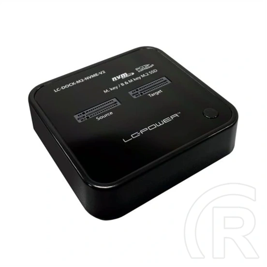 LC Power LC-DOCK-M2-NVME-V2 dokkoló (2x M.2 NVMe, M-Key/B+M, USB-C 3.2 Gen2 10Gbps, offline klónozás, külső 5V/3A)