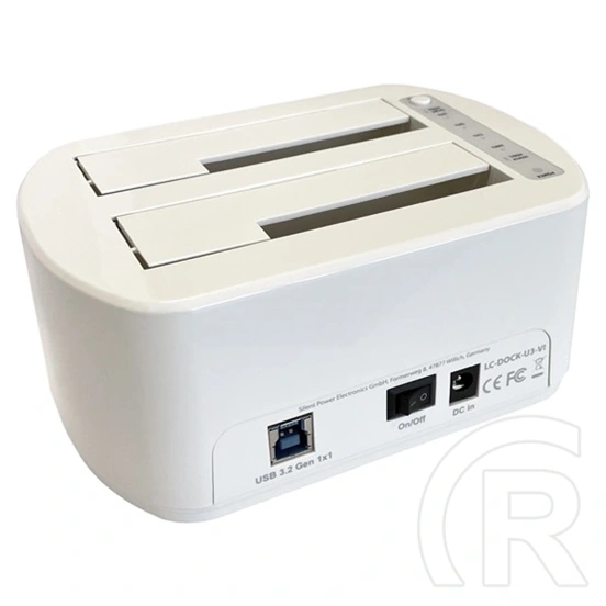 LC Power LC-DOCK-U3-VI HDD dokkoló (2× 2,5"/3,5" SATA HDD/SSD, USB 3.2 Gen 1, PC: USB-A kábel, fehér)