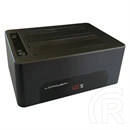 LC Power LC-DOCK-U3-V HDD/SSD dokkoló (USB 3.2 Gen1 Type-B, 2,5"/3,5" SATA, UASP, AC adapter mellékelve, USB kábel, feke