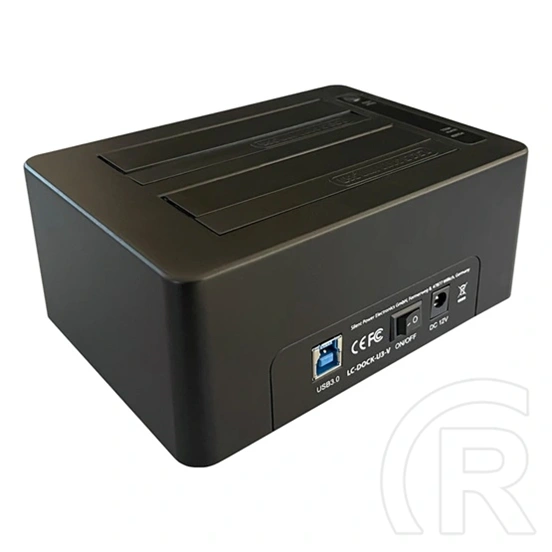 LC Power LC-DOCK-U3-V HDD/SSD dokkoló (USB 3.2 Gen1 Type-B, 2,5"/3,5" SATA, UASP, AC adapter mellékelve, USB kábel, feke