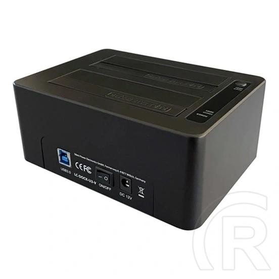 LC Power LC-DOCK-U3-V HDD/SSD dokkoló (USB 3.2 Gen1 Type-B, 2,5"/3,5" SATA, UASP, AC adapter mellékelve, USB kábel, feke