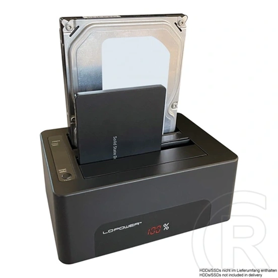 LC Power LC-DOCK-U3-V HDD/SSD dokkoló (USB 3.2 Gen1 Type-B, 2,5"/3,5" SATA, UASP, AC adapter mellékelve, USB kábel, feke