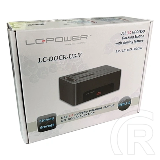 LC Power LC-DOCK-U3-V HDD/SSD dokkoló (USB 3.2 Gen1 Type-B, 2,5"/3,5" SATA, UASP, AC adapter mellékelve, USB kábel, feke