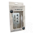 LC Power LC-HUB-C-CR USB hub (3x USB 3.2 Gen1 Type-A, Type-C csatlakozó, beépített kártyaolvasó, 12,5 cm kábel, ezüst/fe