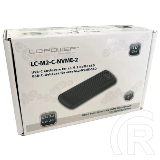 LC Power LC-M2-C-NVME-2X2-RAID külső ház (M.2, NVMe, USB-C 3.2 Gen 2x2, RAID 0/1/LARGE, fekete)