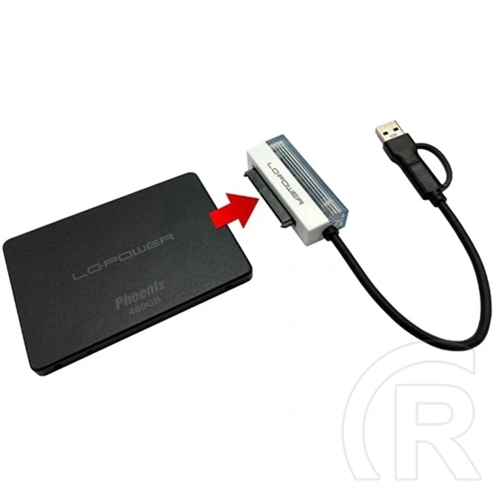 LC Power átalakító USB-C és USB-A > SATA és NVMe LC-ADA-USB-SATA-25 (2,5" HDD/SSD kompatibilis, USB 3.2 Gen1 5 Gb/s)