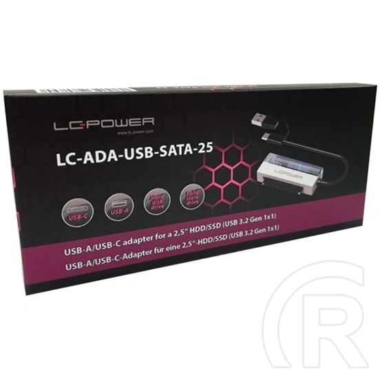 LC Power átalakító USB-C és USB-A > SATA és NVMe LC-ADA-USB-SATA-25 (2,5" HDD/SSD kompatibilis, USB 3.2 Gen1 5 Gb/s)