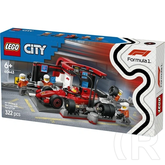 LEGO® F1®-es boxutca és személyzet, Ferrari autóval, versenyautós játék 60443