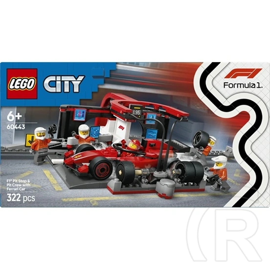 LEGO® F1®-es boxutca és személyzet, Ferrari autóval, versenyautós játék 60443