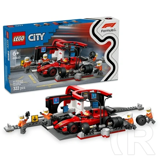 LEGO® F1®-es boxutca és személyzet, Ferrari autóval, versenyautós játék 60443