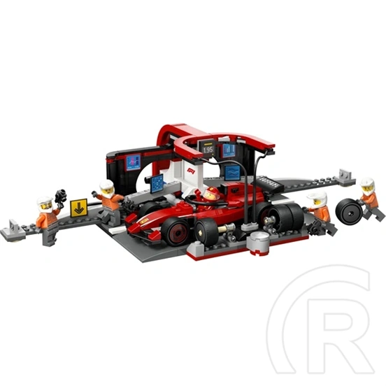 LEGO® F1®-es boxutca és személyzet, Ferrari autóval, versenyautós játék 60443