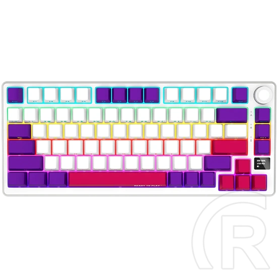 LORGAR KBP7075W vezeték nélküli 75%-os mechanikus gamer billentyűzet (Toxic Purple, USB/Bluetooth, US, fehér)