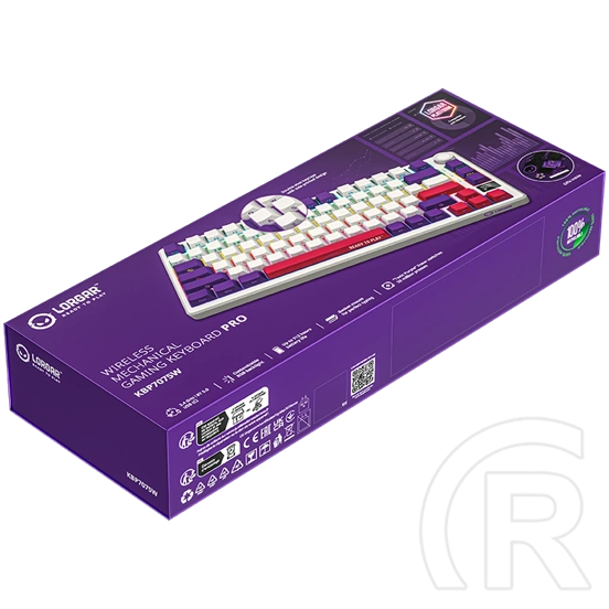 LORGAR KBP7075W vezeték nélküli 75%-os mechanikus gamer billentyűzet (Toxic Purple, USB/Bluetooth, US, fehér)