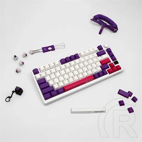 LORGAR KBP7075W vezeték nélküli 75%-os mechanikus gamer billentyűzet (Toxic Purple, USB/Bluetooth, US, fehér)