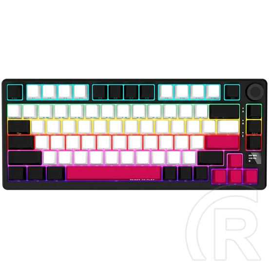 LORGAR KBP7075W vezeték nélküli 75%-os mechanikus gamer billentyűzet (Toxic Purple, USB/Bluetooth, US, fekete/piros)