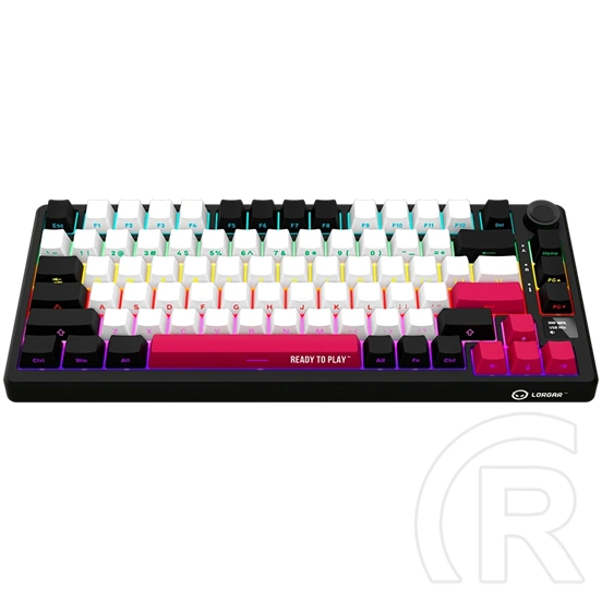 LORGAR KBP7075W vezeték nélküli 75%-os mechanikus gamer billentyűzet (Toxic Purple, USB/Bluetooth, US, fekete/piros)