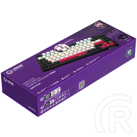 LORGAR KBP7075W vezeték nélküli 75%-os mechanikus gamer billentyűzet (Toxic Purple, USB/Bluetooth, US, fekete/piros)
