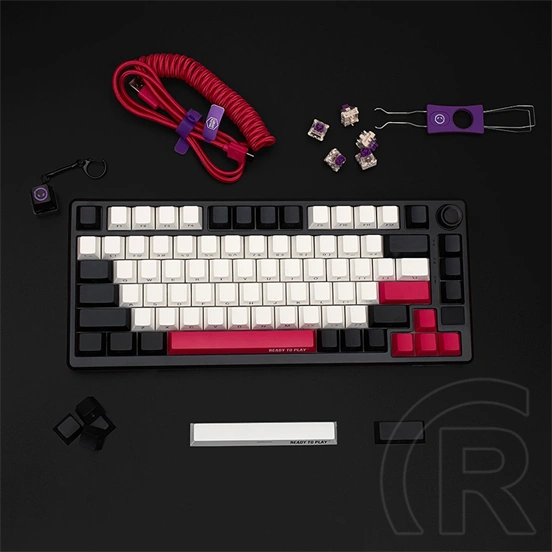 LORGAR KBP7075W vezeték nélküli 75%-os mechanikus gamer billentyűzet (Toxic Purple, USB/Bluetooth, US, fekete/piros)