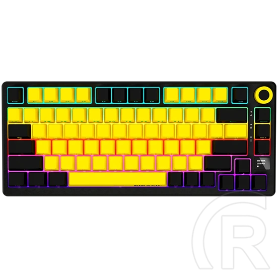 LORGAR KBP7075W vezeték nélküli 75%-os mechanikus gamer billentyűzet (Toxic Purple, USB/Bluetooth, US, fekete/sárga)