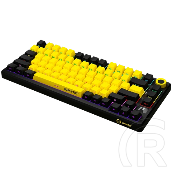 LORGAR KBP7075W vezeték nélküli 75%-os mechanikus gamer billentyűzet (Toxic Purple, USB/Bluetooth, US, fekete/sárga)
