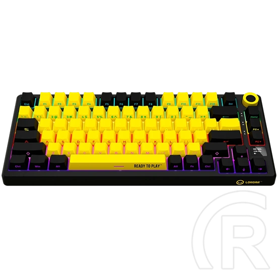 LORGAR KBP7075W vezeték nélküli 75%-os mechanikus gamer billentyűzet (Toxic Purple, USB/Bluetooth, US, fekete/sárga)