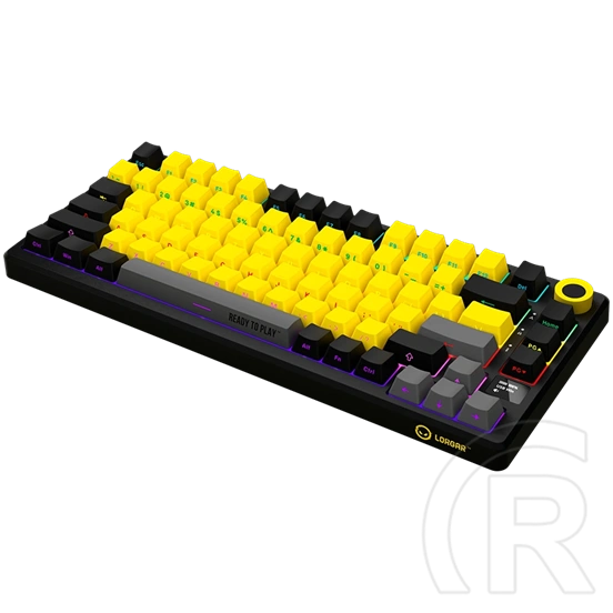 LORGAR KBP7075W vezeték nélküli 75%-os mechanikus gamer billentyűzet (Toxic Purple, USB/Bluetooth, US, fekete/sárga)