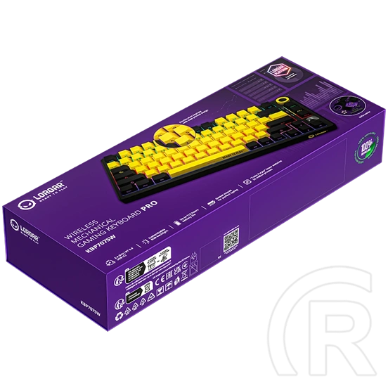 LORGAR KBP7075W vezeték nélküli 75%-os mechanikus gamer billentyűzet (Toxic Purple, USB/Bluetooth, US, fekete/sárga)