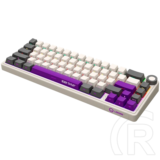 LORGAR KBP70MW vezeték nélküli 65%-os mechanikus gamer billentyűzet (Toxic Purple, USB/Bluetooth, US, bézs)