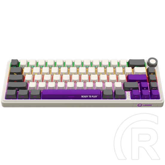 LORGAR KBP70MW vezeték nélküli 65%-os mechanikus gamer billentyűzet (Toxic Purple, USB/Bluetooth, US, bézs)