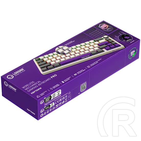 LORGAR KBP70MW vezeték nélküli 65%-os mechanikus gamer billentyűzet (Toxic Purple, USB/Bluetooth, US, bézs)