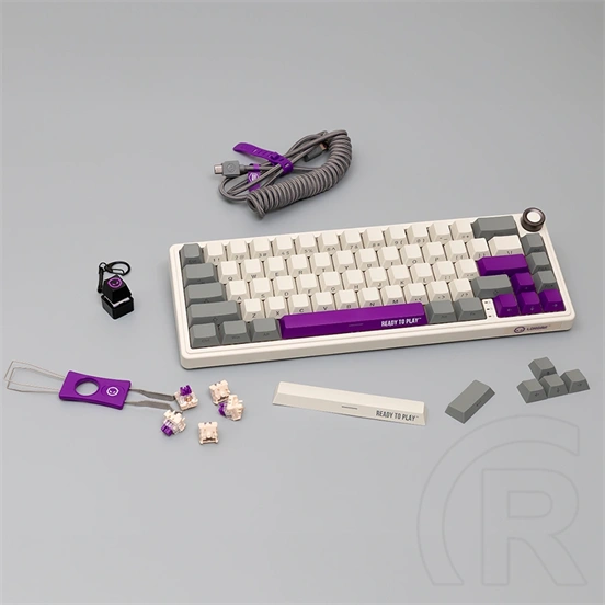 LORGAR KBP70MW vezeték nélküli 65%-os mechanikus gamer billentyűzet (Toxic Purple, USB/Bluetooth, US, bézs)
