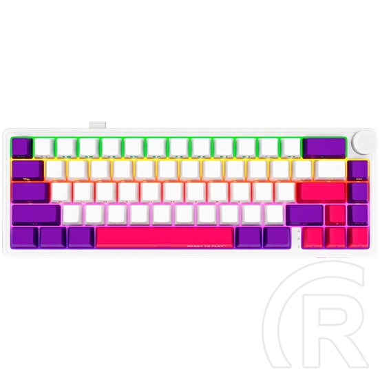 LORGAR KBP70MW vezeték nélküli 65%-os mechanikus gamer billentyűzet (Toxic Purple, USB/Bluetooth, US, fehér)
