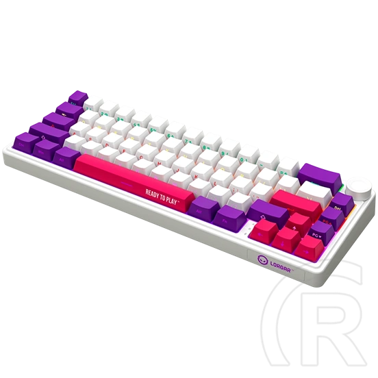 LORGAR KBP70MW vezeték nélküli 65%-os mechanikus gamer billentyűzet (Toxic Purple, USB/Bluetooth, US, fehér)