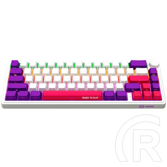 LORGAR KBP70MW vezeték nélküli 65%-os mechanikus gamer billentyűzet (Toxic Purple, USB/Bluetooth, US, fehér)