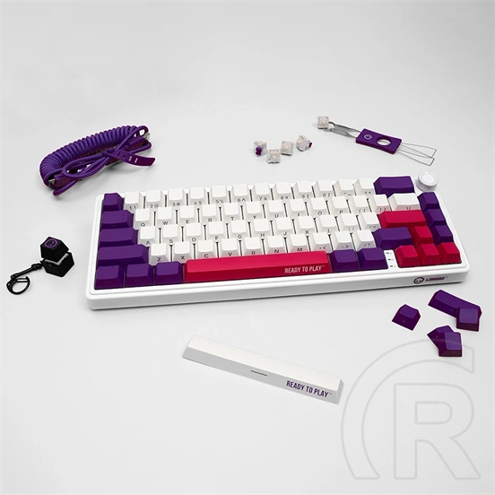LORGAR KBP70MW vezeték nélküli 65%-os mechanikus gamer billentyűzet (Toxic Purple, USB/Bluetooth, US, fehér)